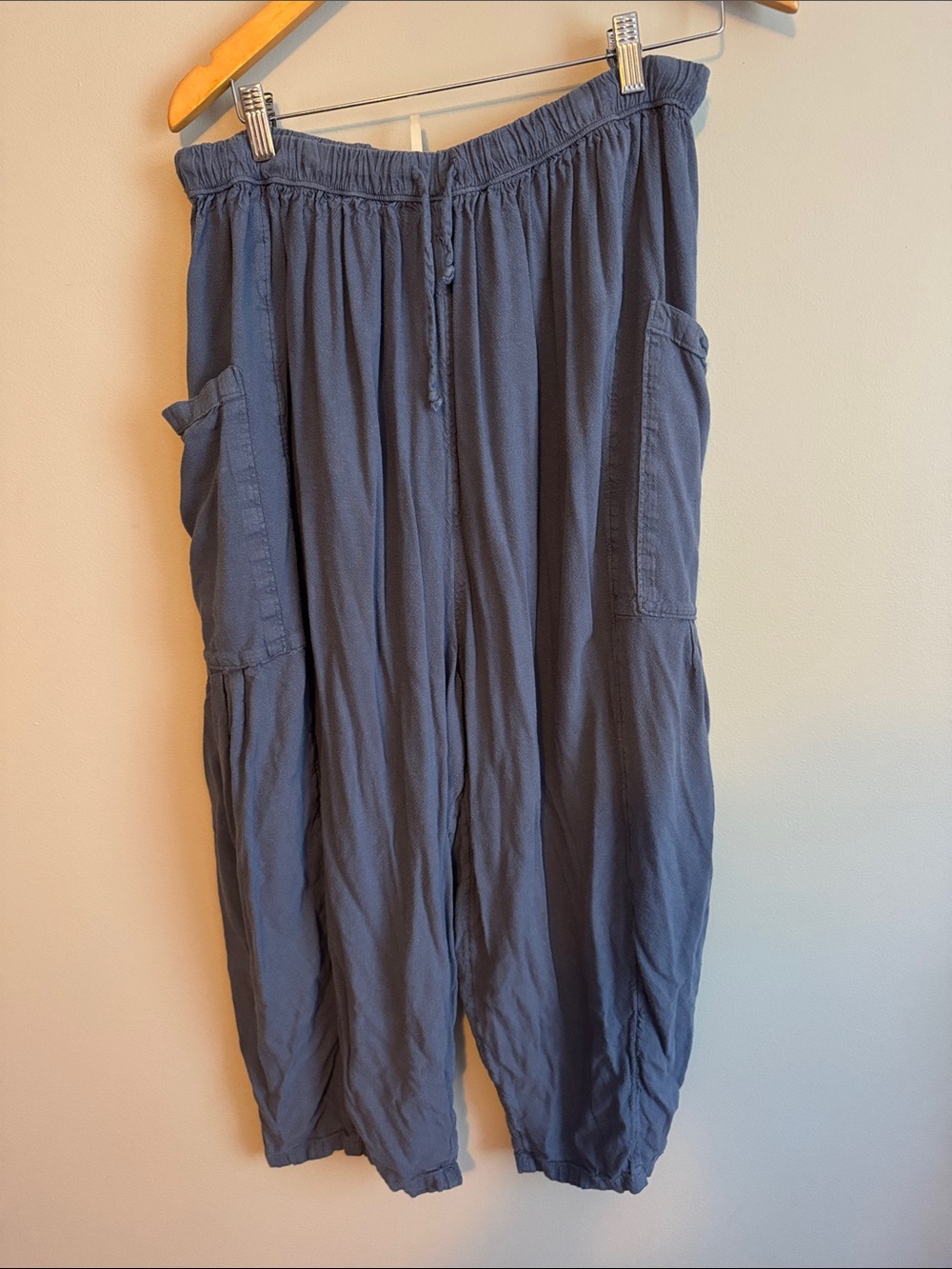 Free people Quinn baggy drawstring pants slate dusty blue size large euc